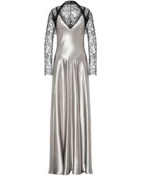 Alberta Ferretti - Kleid Aus Satin Mit Spitzeneinsätzen - Lyst