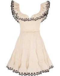 Zimmermann - Embroidered Frilled Mini Dress - Lyst