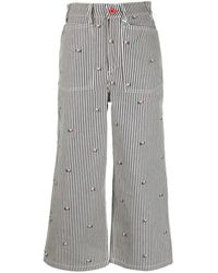 KENZO - Floral Embroidered Striped Cropped Jeans - Lyst