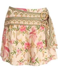 FARM Rio - Pleated Floral-Print Belted Mini Skirt - Lyst