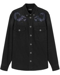 Versace - Denim Shirtjack Met Barocco Borduurwerk - Lyst