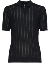 Eleventy - Ribbed Perforated-Knit Polo Shirt - Lyst