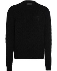 Prada - Logo-embroidered Cable-knit Jumper - Lyst