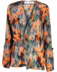 Off-White c/o Virgil Abloh - Graphic-Print Silk Blouse - Lyst