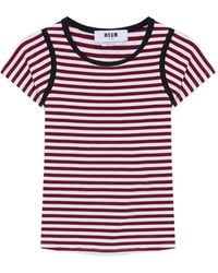 MSGM - Striped Trim T-Shirt - Lyst