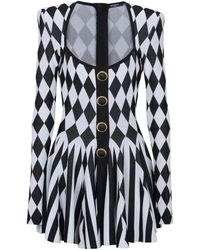 Balmain - Diamond-Intarsia Knitted Mini Dress - Lyst