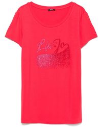 Liu Jo - T-Shirt mit Strass-Logo - Lyst