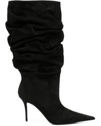 AMINA MUADDI - Anok Bootie 90 Suede Draped Knee-High Boots With Stiletto Heels - Lyst