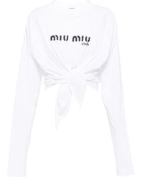 Miu Miu - Cropped-T-Shirt mit Logo - Lyst