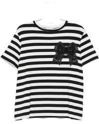 Parlor - Striped Bow-Appliqué T-Shirt - Lyst