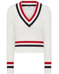 Thom Browne - Cricket Rwb-Stripe Baby-Ladder-Cable Shrunken Sweater - Lyst