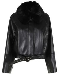 Isabelle Blanche - Faux-Fur-Collar Belted Bomber Jacket - Lyst