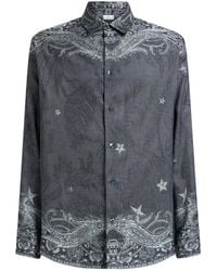 Etro - Cotton And Silk Shirt With Placed Pegaso Motif - Lyst