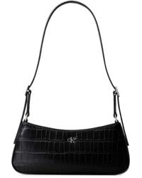Calvin Klein - Monogram Croc-Effect Shoulder Bag - Lyst