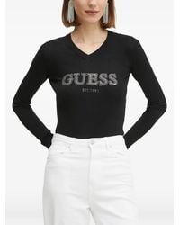 Guess - Rhinestone-Embellished Long Sleeve T-Shirt - Lyst
