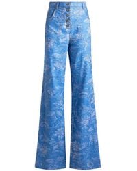 Etro - Flared Denim Jeans Met Katoenen En Linnen Jacquard En Bloemenpatroon - Lyst