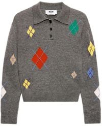 MSGM - Long-Sleeved Polo Shirt - Lyst