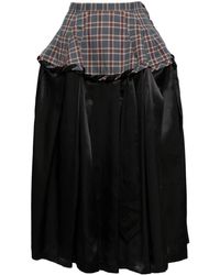 Toga - Checked-panel Satin Midi Skirt - Lyst