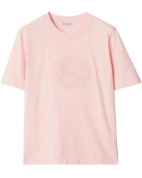 Burberry - Logo Embroidered Cotton T-Shirt - Lyst
