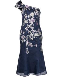 Marchesa - One-shoulder Floral-jacquard Midi Dress - Lyst