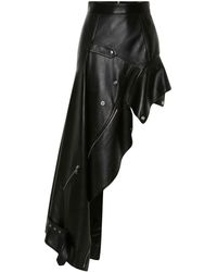 Alexander McQueen - Alexander Mc Queen Asymmetric Leather Draped Skirt - Lyst