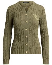 Ralph Lauren - Cable-Knit Logo-Embroidered Cardigan - Lyst