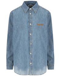 Miu Miu - Camisa Vaquera De Tejido Cambray Con Logo Bordado - Lyst