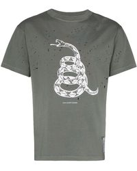 Satisfy Distressed Snake Print Cotton T-shirt - Gray