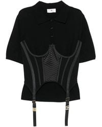Elisabetta Franchi - Ribbed-Knit Short-Sleeve Polo Shirt - Lyst