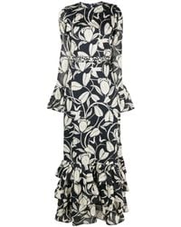 Agua Bendita - Annato Flora-Print Ruffled Linen Dress - Lyst