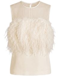 Alberta Ferretti - Feather-Trim Mesh-Panel Top - Lyst