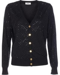 Elisabetta Franchi - Bead-Embellished Diamond-Pattern Cardigan - Lyst