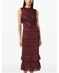 AllSaints - Nyla Midi-Jurk Met Ruches - Lyst