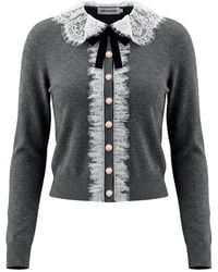 Self-Portrait - Lace-Collar Bow-Detail Cardigan - Lyst