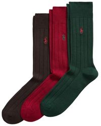 Polo Ralph Lauren - Logo-Embroidered Ribbed Socks (Set Of Three) - Lyst