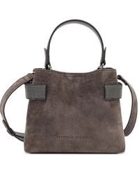 Brunello Cucinelli - Mini Essence Monili-Embellished Suede Tote Bag - Lyst
