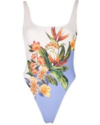 FARM Rio - Hilo Stripes Floral-Print Square-Neck Swimsuit - Lyst