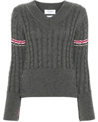 Thom Browne - Classic Wool V-Neck Cable Pullover - Lyst