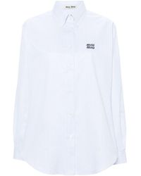 Miu Miu - Gestreept Shirt Met Geborduurd Logo - Lyst