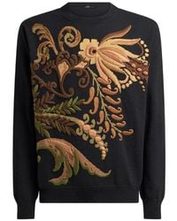 Etro - Wool Jacquard Sweater With Floral Embroidery - Lyst