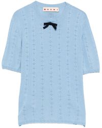 Marni - Bow-Detail Pointelle-Knit T-Shirt - Lyst