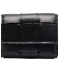 Bottega Veneta - Tri-fold Zip Wallet In Intrecciato Leather, Size: One Size, Black - Lyst