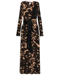 Nanushka - Maxi-Jurk Met Gestrikte Taille En Lange Mouwen - Lyst