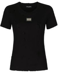 Dolce & Gabbana - Jersey T-Shirt With Rips And Tag - Lyst