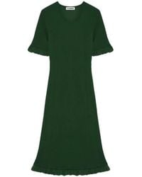 Jil Sander - Ruffled-Trim Ribbed-Knit Midi Dress - Lyst