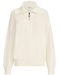 Brunello Cucinelli - Cotton English Rib Sweater With Shiny Zipper Pull - Lyst