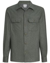 Brunello Cucinelli - Virgin Wool Flannel Overshirt With Spread Collar And Chest Pockets - Lyst