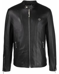 Philipp Plein - Logo Zipped Biker Jacket - Lyst