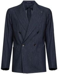 Tagliatore - Cotton Denim Montecarlo Double-Breasted Blazer - Lyst