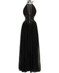 Alberta Ferretti - Halterneck Embroidered Tulle Dress - Lyst